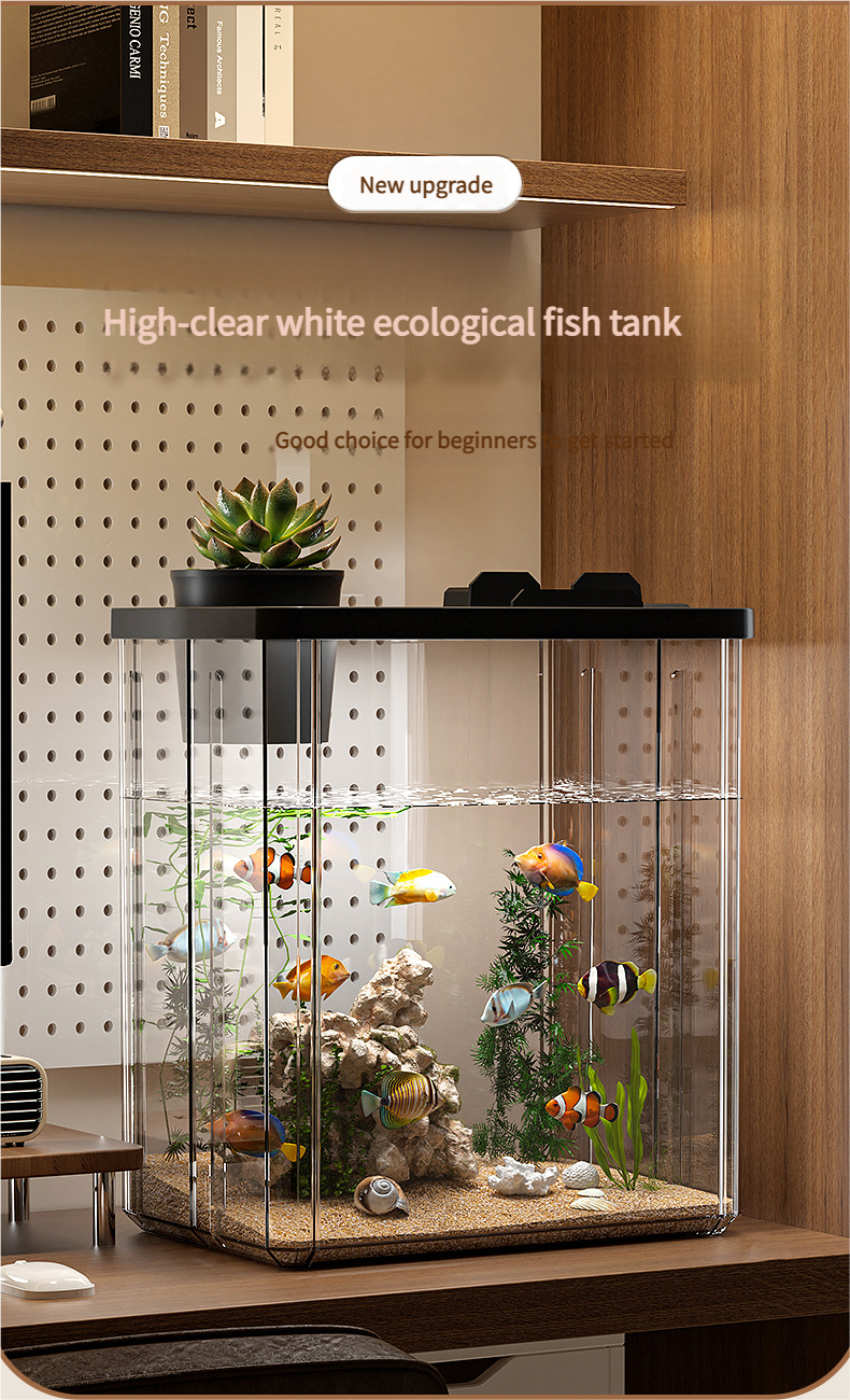 All - in - One Transparent Fish Tank: Filter, Oxygenator & Light for Home/Office, Small Desktop Eco - Aquarium - Afrilinker