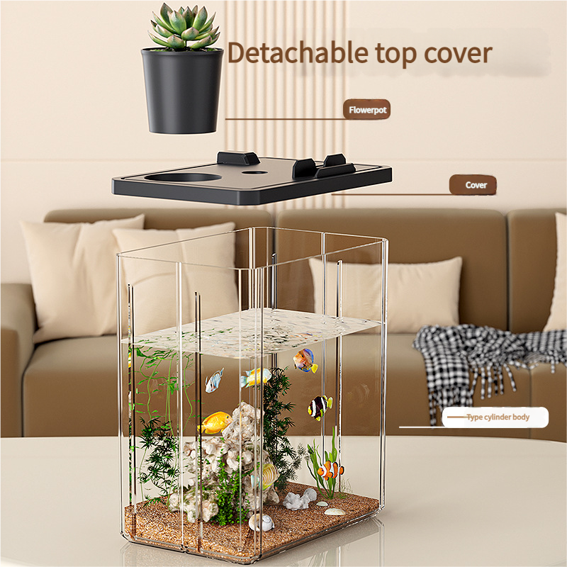 All - in - One Transparent Fish Tank: Filter, Oxygenator & Light for Home/Office, Small Desktop Eco - Aquarium - Afrilinker