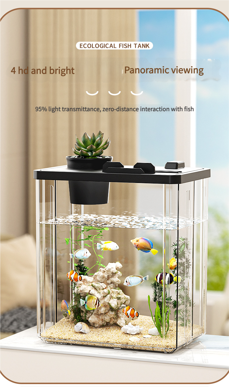 All - in - One Transparent Fish Tank: Filter, Oxygenator & Light for Home/Office, Small Desktop Eco - Aquarium - Afrilinker
