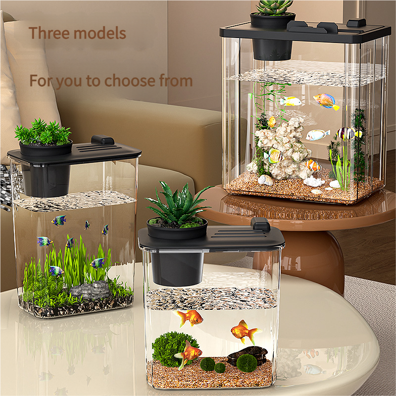 All - in - One Transparent Fish Tank: Filter, Oxygenator & Light for Home/Office, Small Desktop Eco - Aquarium - Afrilinker