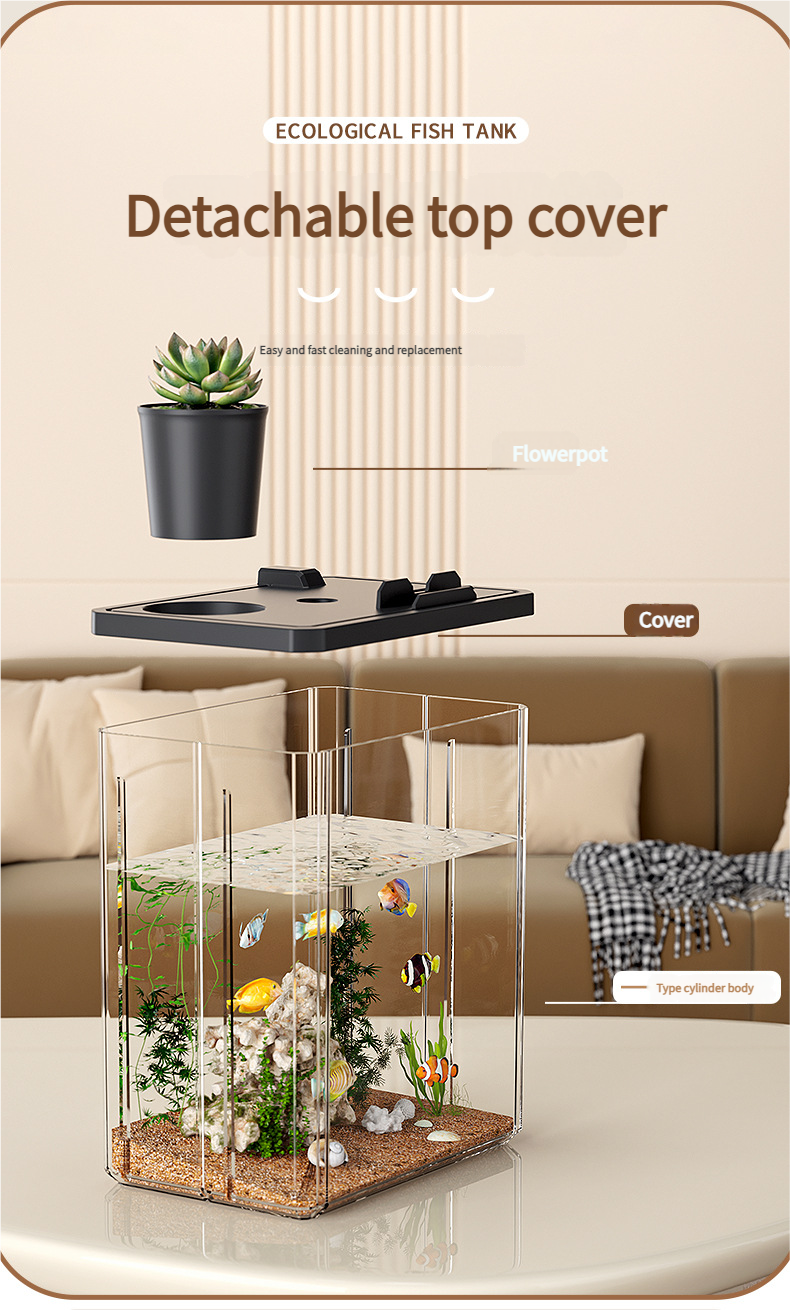 All - in - One Transparent Fish Tank: Filter, Oxygenator & Light for Home/Office, Small Desktop Eco - Aquarium - Afrilinker