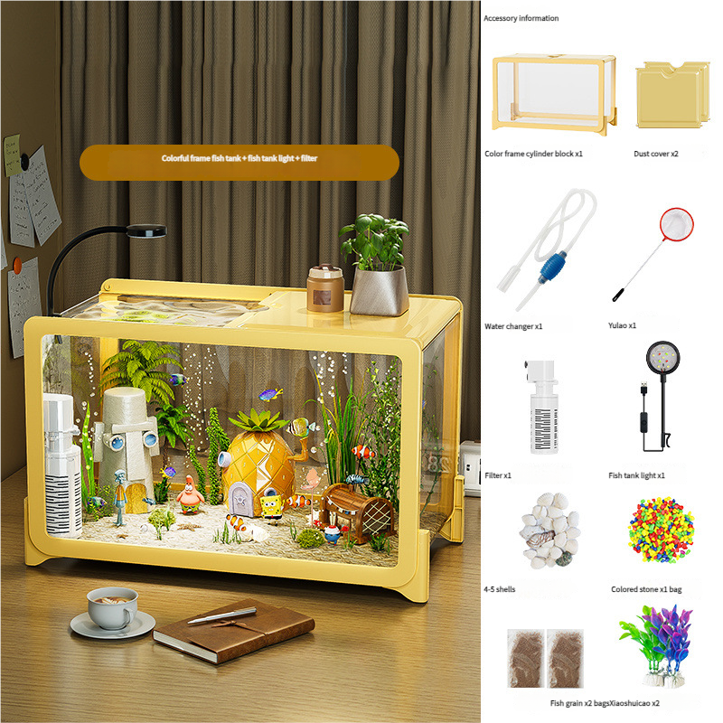 Desktop Fish Tank for Home/Living Room/Balcony/Office - Small-Medium Plastic Lazy Goldfish Tank with Eco-Scaping - Afrilinker