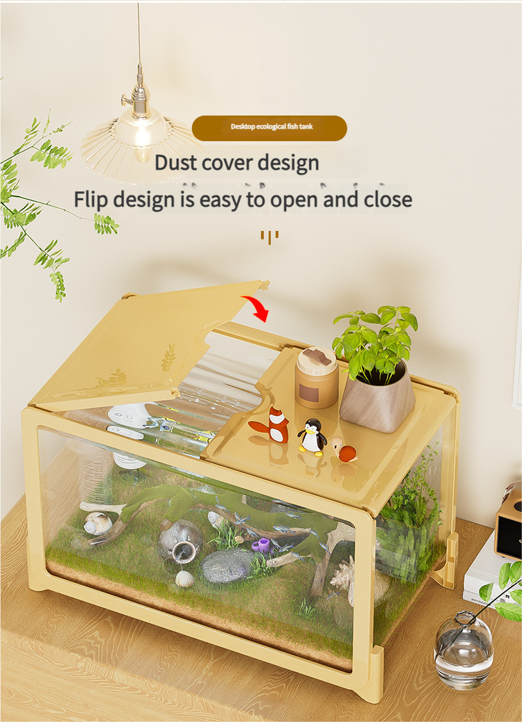 Desktop Fish Tank for Home/Living Room/Balcony/Office - Small-Medium Plastic Lazy Goldfish Tank with Eco-Scaping - Afrilinker