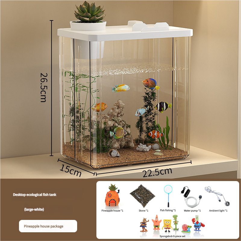 All - in - One Transparent Fish Tank: Filter, Oxygenator & Light for Home/Office, Small Desktop Eco - Aquarium - Afrilinker