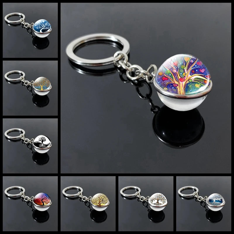 Tree of Life Glass Ball Keychain | 20mm Double - sided Pendant - Afrilinker