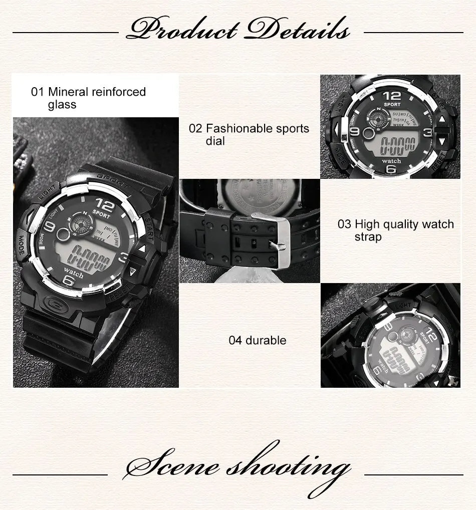 Sport Digital Display Watch - Black Silicone Band, 3Bar Water Resistance - Afrilinker