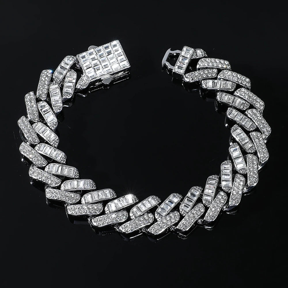 Hip Hop Iced Out 15MM Baguette Stone Cuban Chain Necklace - Afrilinker