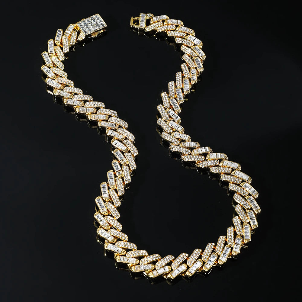 Hip Hop Iced Out 15MM Baguette Stone Cuban Chain Necklace - Afrilinker