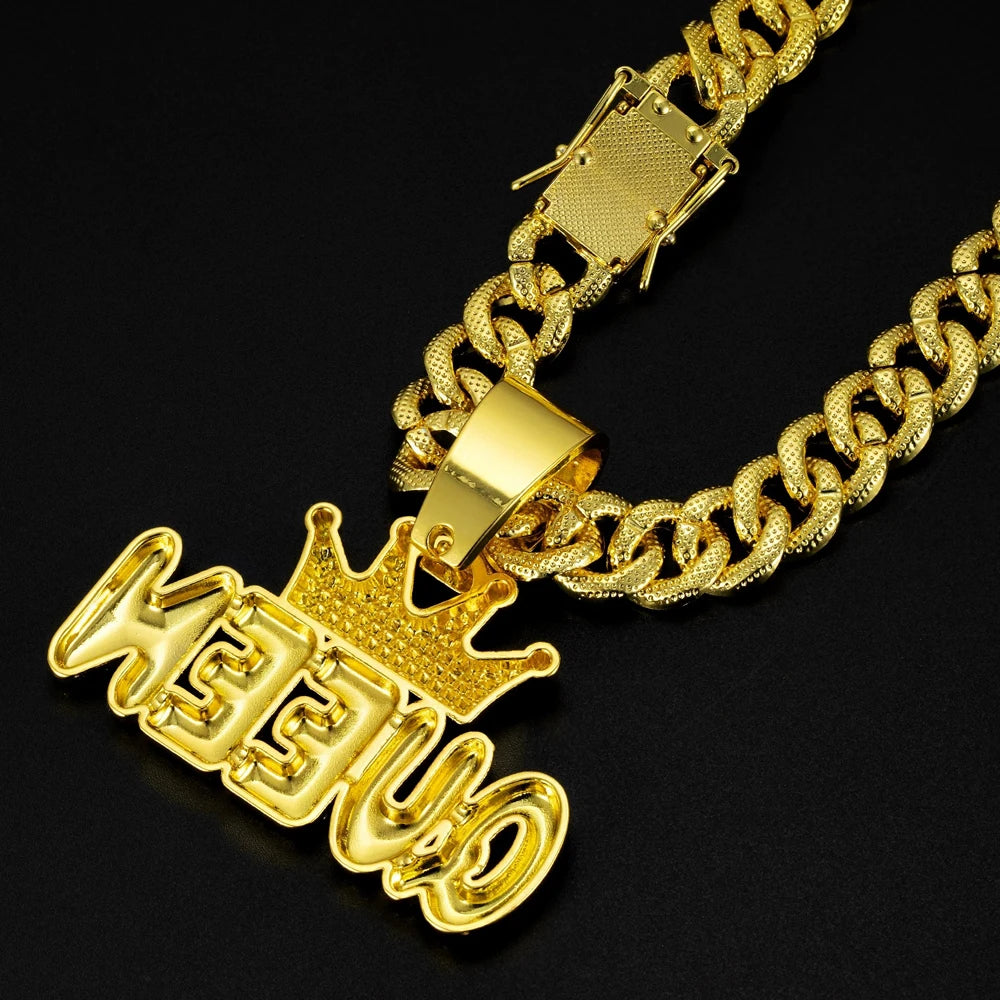 Hip Hop Crown & QUEEN Letter Pendant Cuban Chain Necklace - Afrilinker