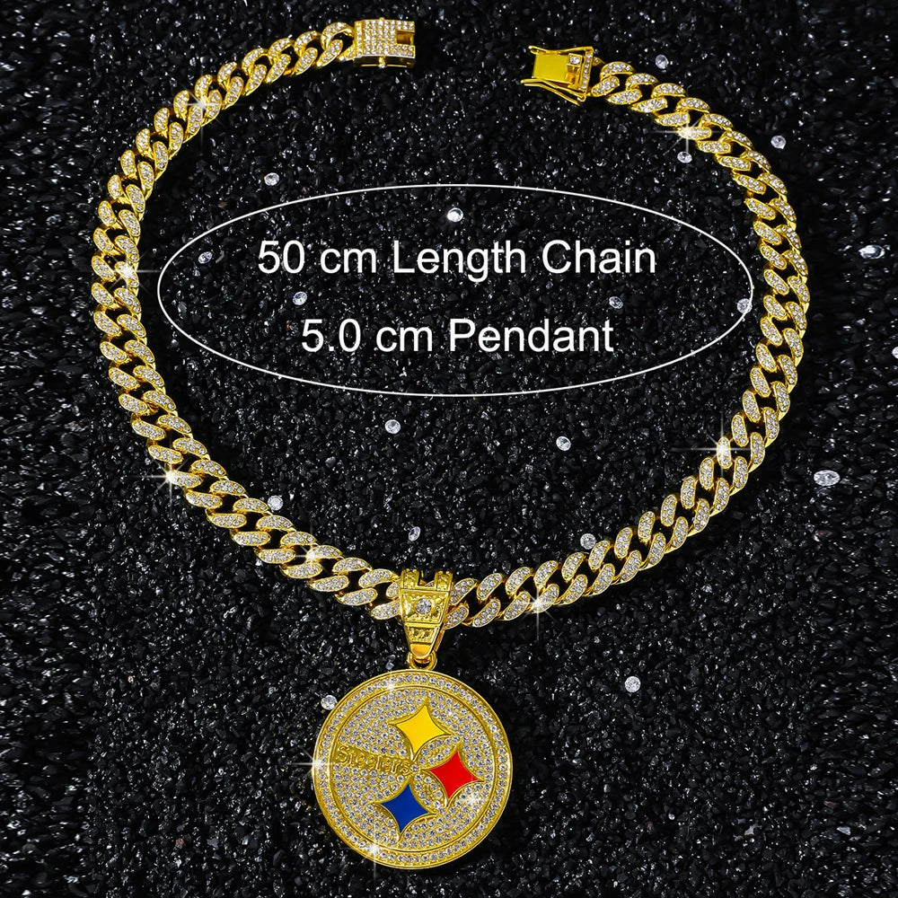 Hip Hop Iced Out Round Pendant Cuban Chain Necklace - Afrilinker