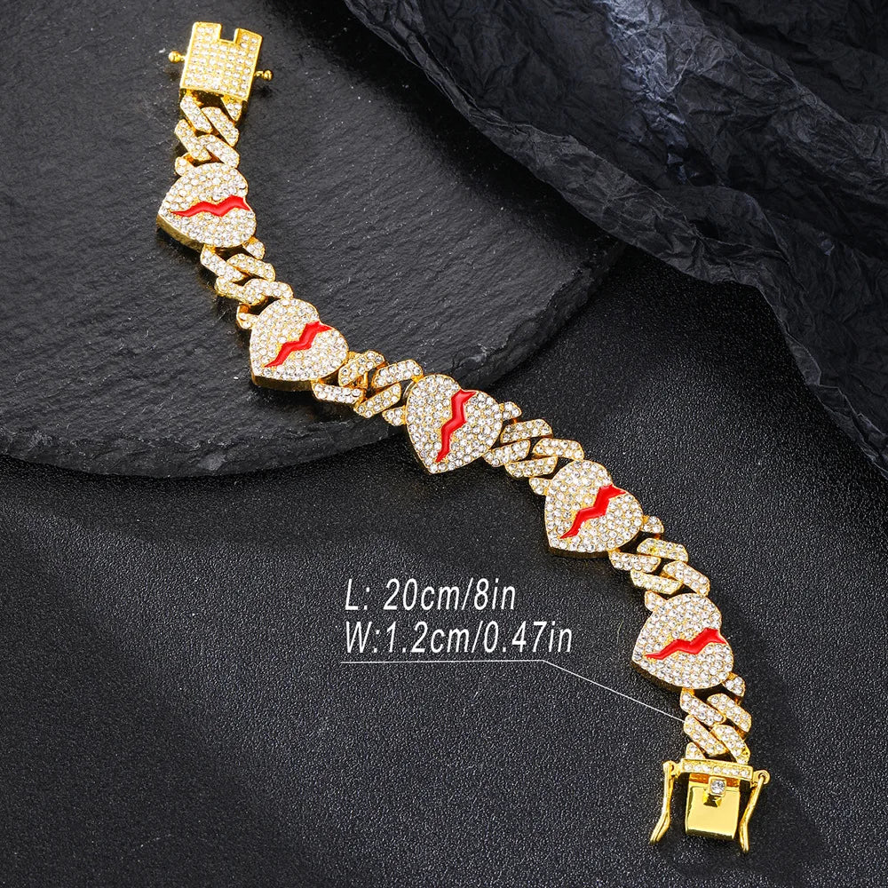 Hip Hop Iced Out Heart Pendant Link Chain Necklace - Afrilinker