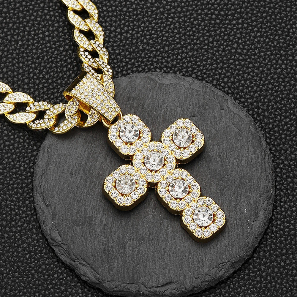 Hip Hop Square Cross Pendant Necklace with 13mm Cuban Chain - Afrilinker