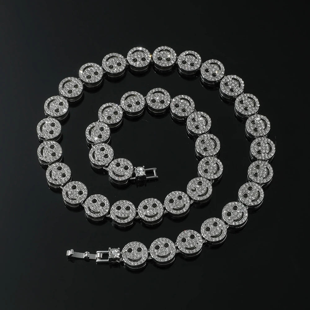 Hip Hop Iced Out Smiley Tennis Chain Necklace - Afrilinker