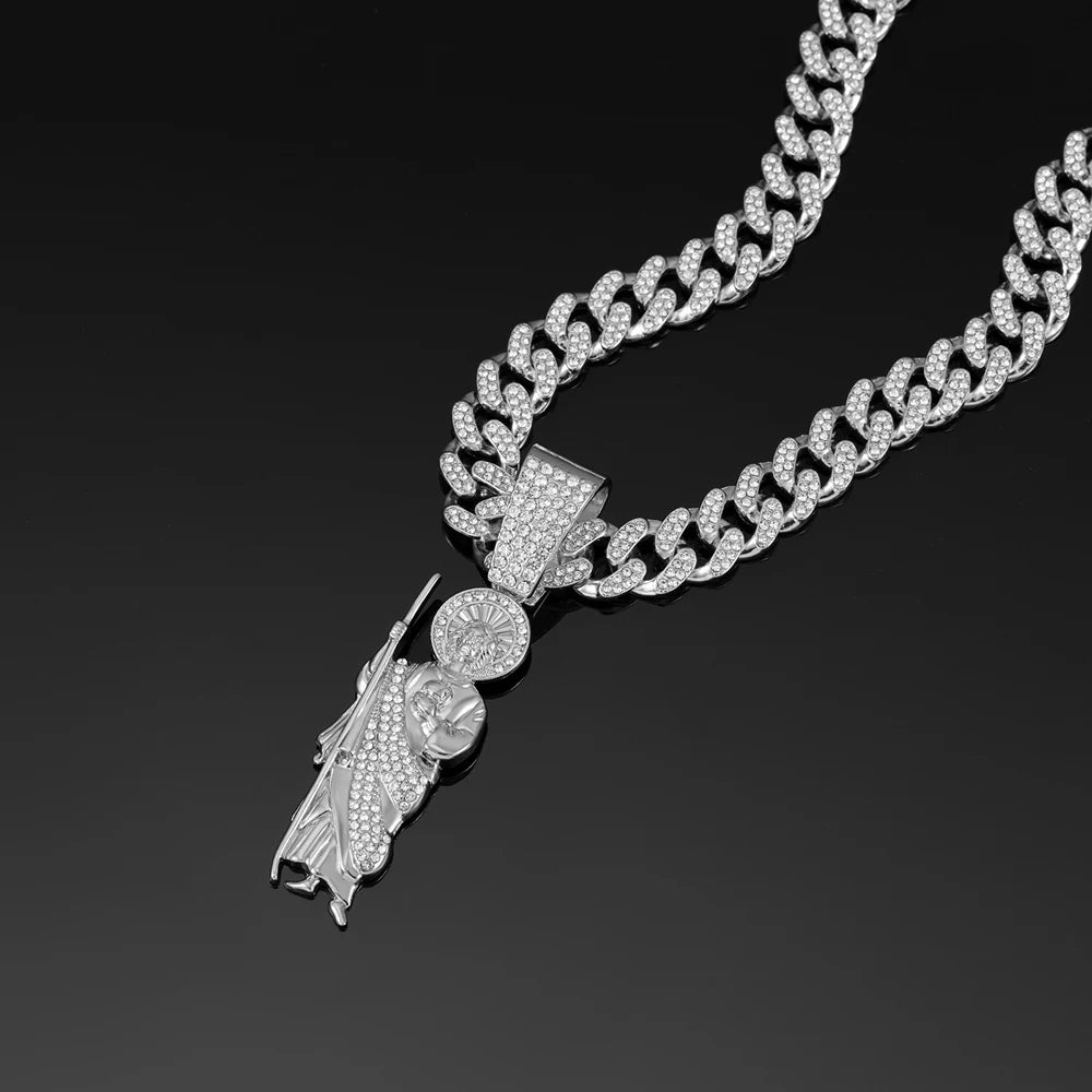 Men's Hip Hop Saint Jude Pendant Necklace with 13mm Cuban Chain - Afrilinker