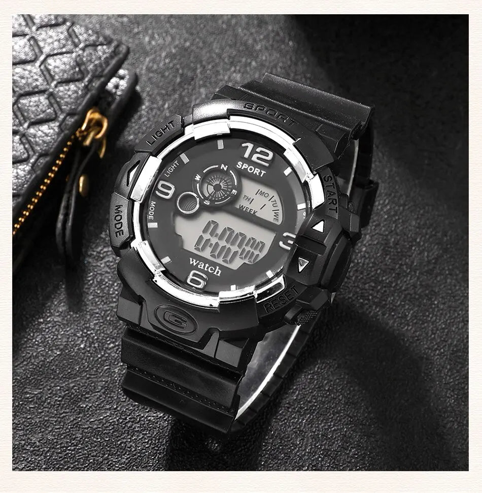 Sport Digital Display Watch - Black Silicone Band, 3Bar Water Resistance - Afrilinker