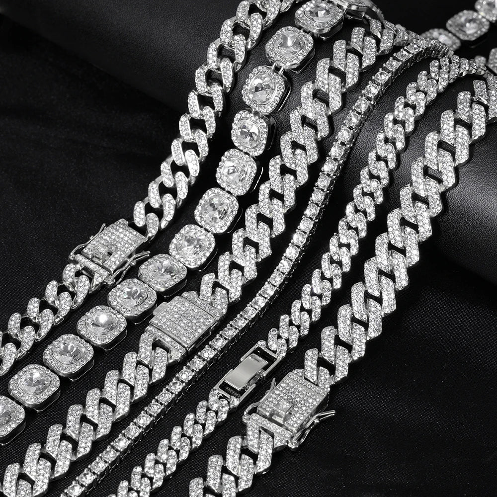 Hip Hop Iced Out Crystal Cuban Link Chain Necklace - Afrilinker