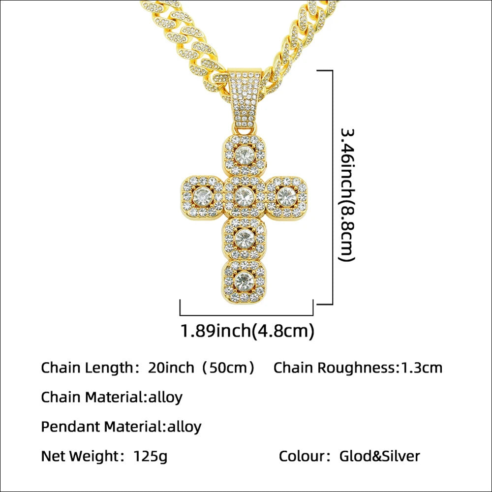 Hip Hop Square Cross Pendant Necklace with 13mm Cuban Chain - Afrilinker