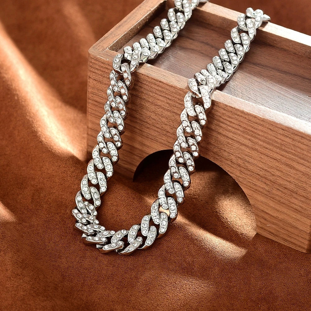 Unisex Hip Hop Iced Out 9MM Miami Cuban Chain Necklace - Afrilinker