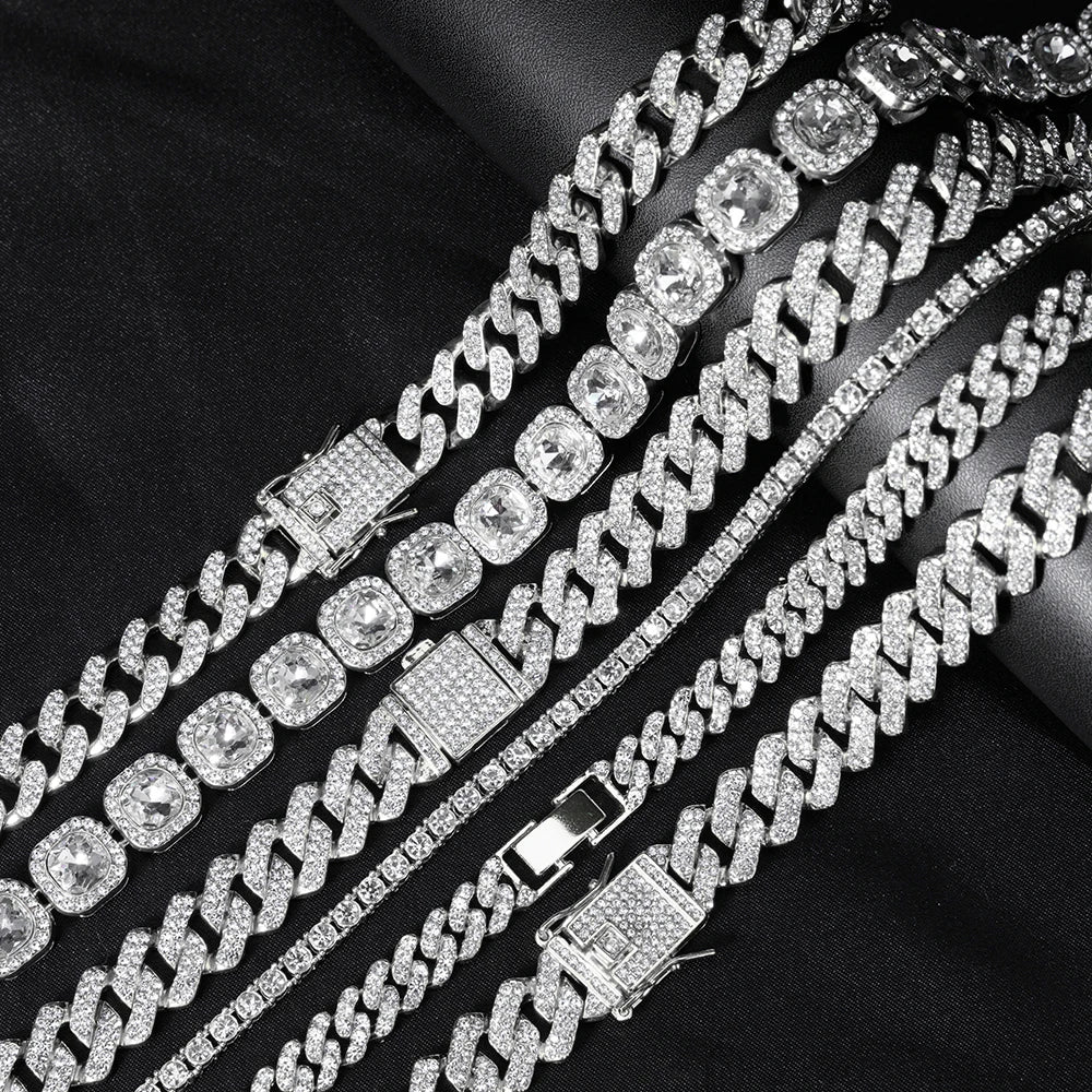 Hip Hop Iced Out Crystal Cuban Link Chain Necklace - Afrilinker
