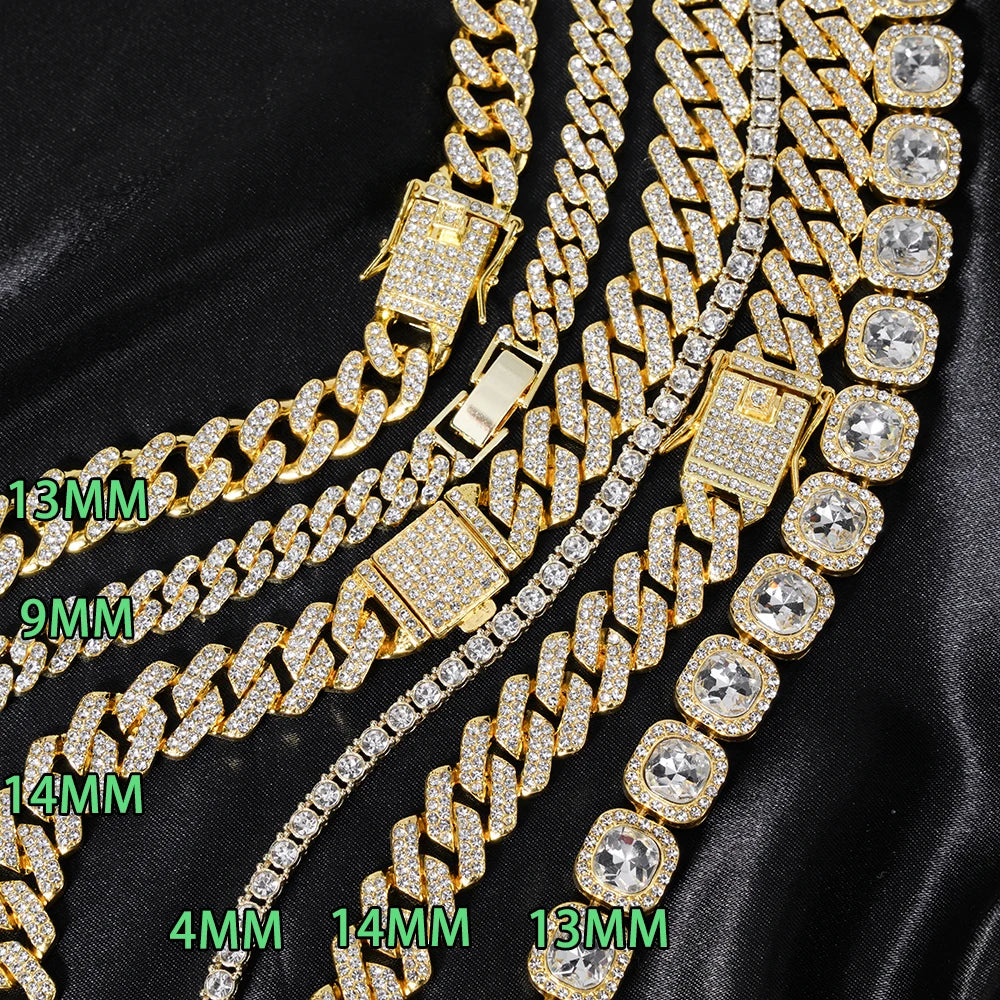 Hip Hop Iced Out Crystal Cuban Link Chain Necklace - Afrilinker