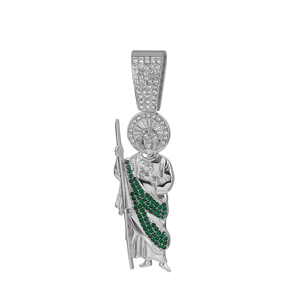 Men's Hip Hop Saint Jude Pendant Necklace with 13mm Cuban Chain - Afrilinker