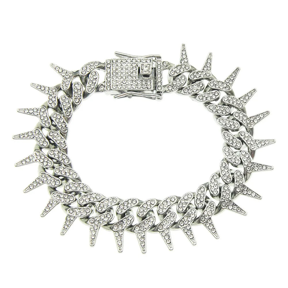 Hip Hop Iced Out Thorns Cuban Chain Necklace - Afrilinker