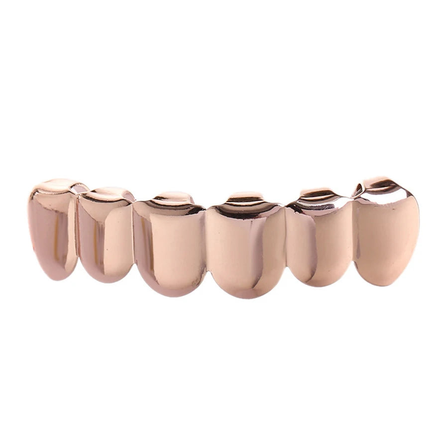 Classic Fashion 6/6 Teeth Grillz Hip Hop 14K Gold Plated Tooth Caps Decor Braces Dental Grills For Women Men Jewelry - Afrilinker