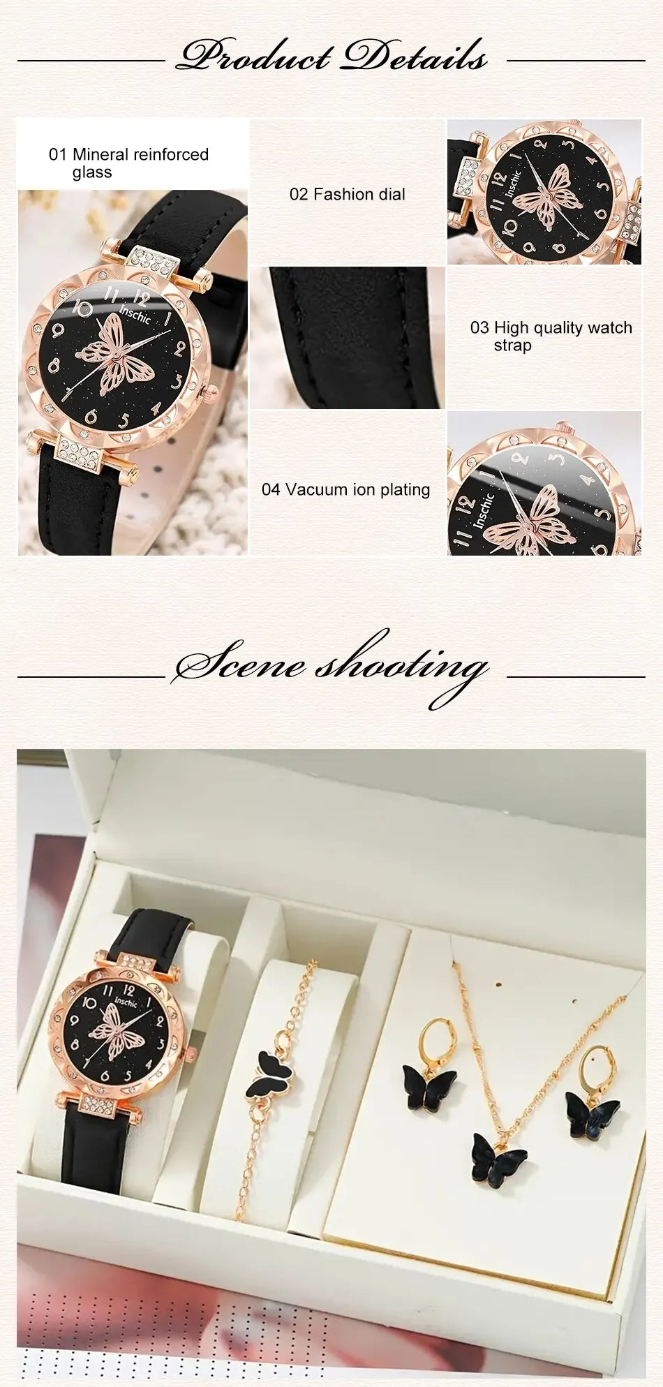 Fashion Casual Butterfly Watch & Jewelry Set - Leather Band - Afrilinker