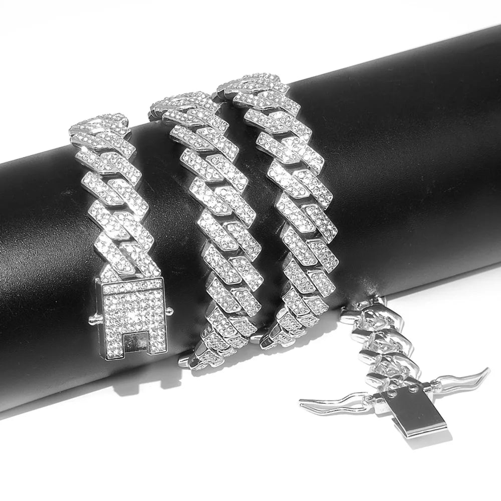 13mm Rhinestone Iced Out Square Miami Cuban Link Chain Necklaces For Men Women Rose Gold Silver Color Hip Hop Jewelry Neck Gift
