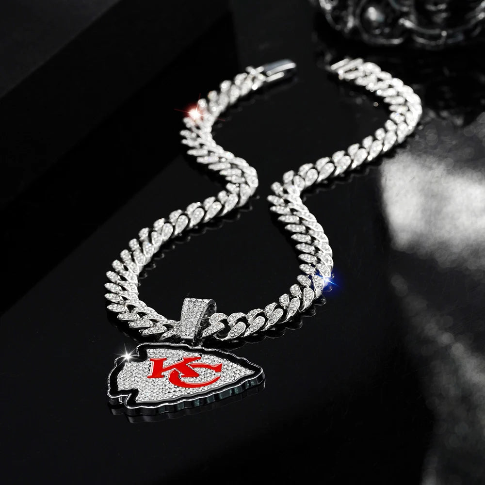 Hip Hop Iced Out KC Letter Pendant Cuban Chain Necklace - Afrilinker