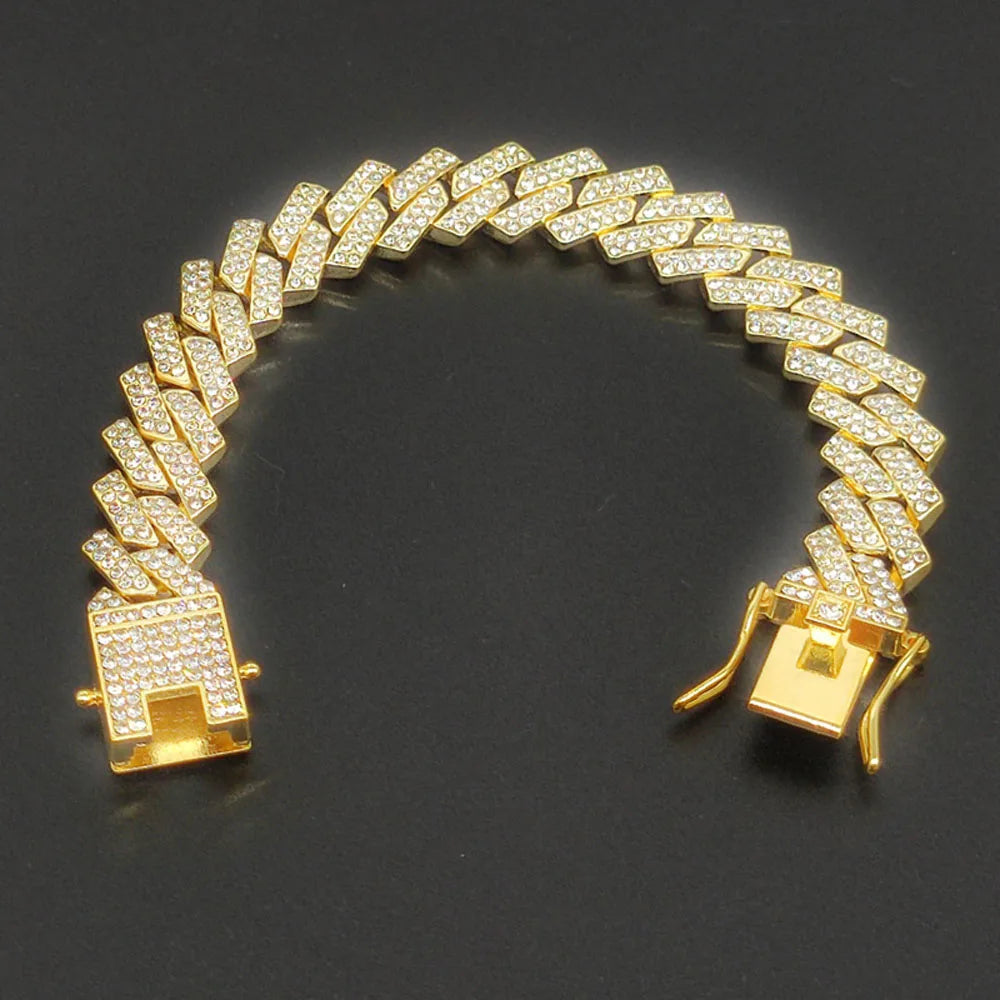 13mm Rhinestone Iced Out Square Miami Cuban Link Chain Necklaces For Men Women Rose Gold Silver Color Hip Hop Jewelry Neck Gift