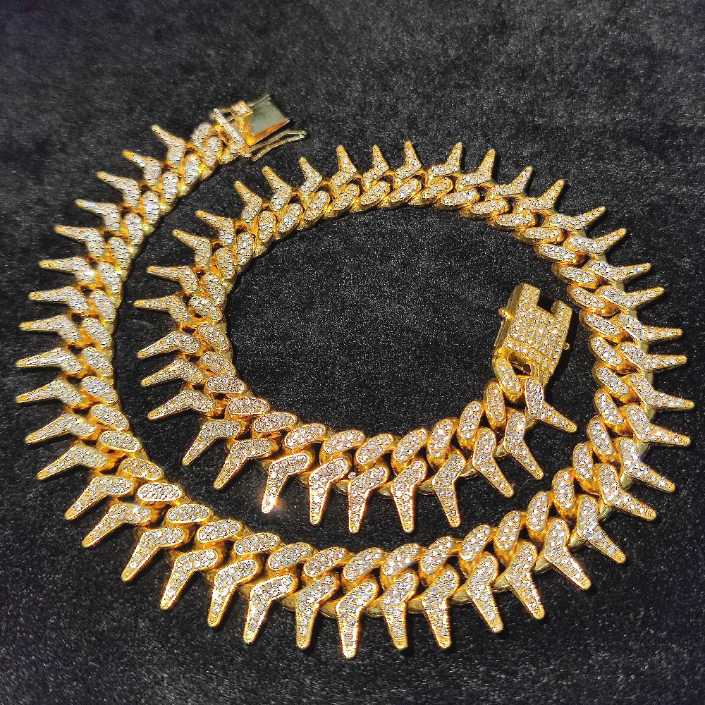 Hip Hop Iced Out Thorns Cuban Chain Necklace - Afrilinker