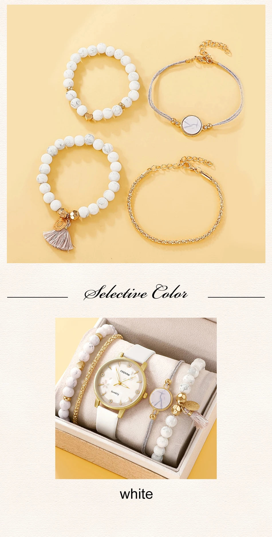 Women's Leather Band Quartz Watch Set - 5 - Piece Fashion Casual - Afrilinker