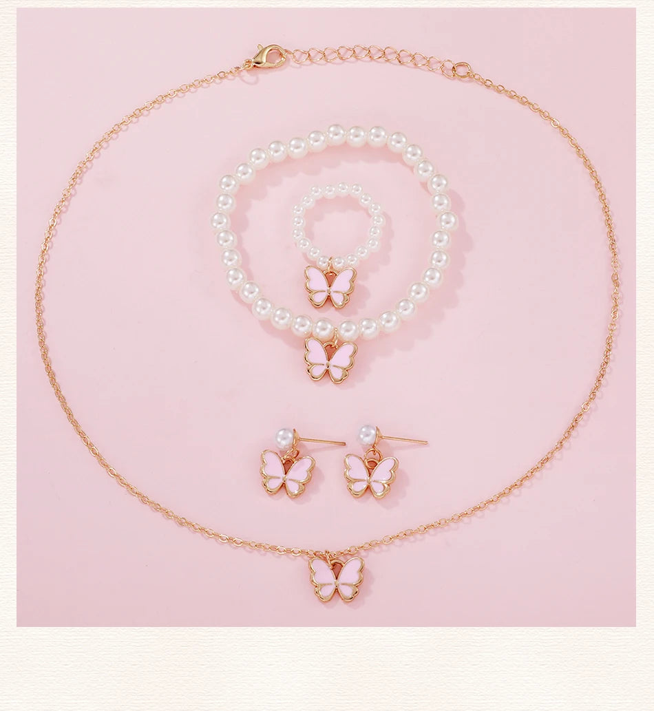 Women's Pink Butterfly Watch & Jewelry Set - Afrilinker