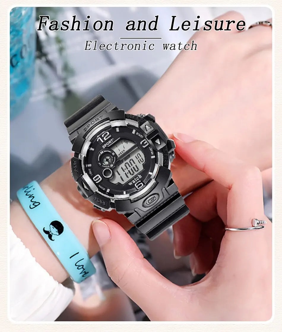 Sport Digital Display Watch - Black Silicone Band, 3Bar Water Resistance - Afrilinker