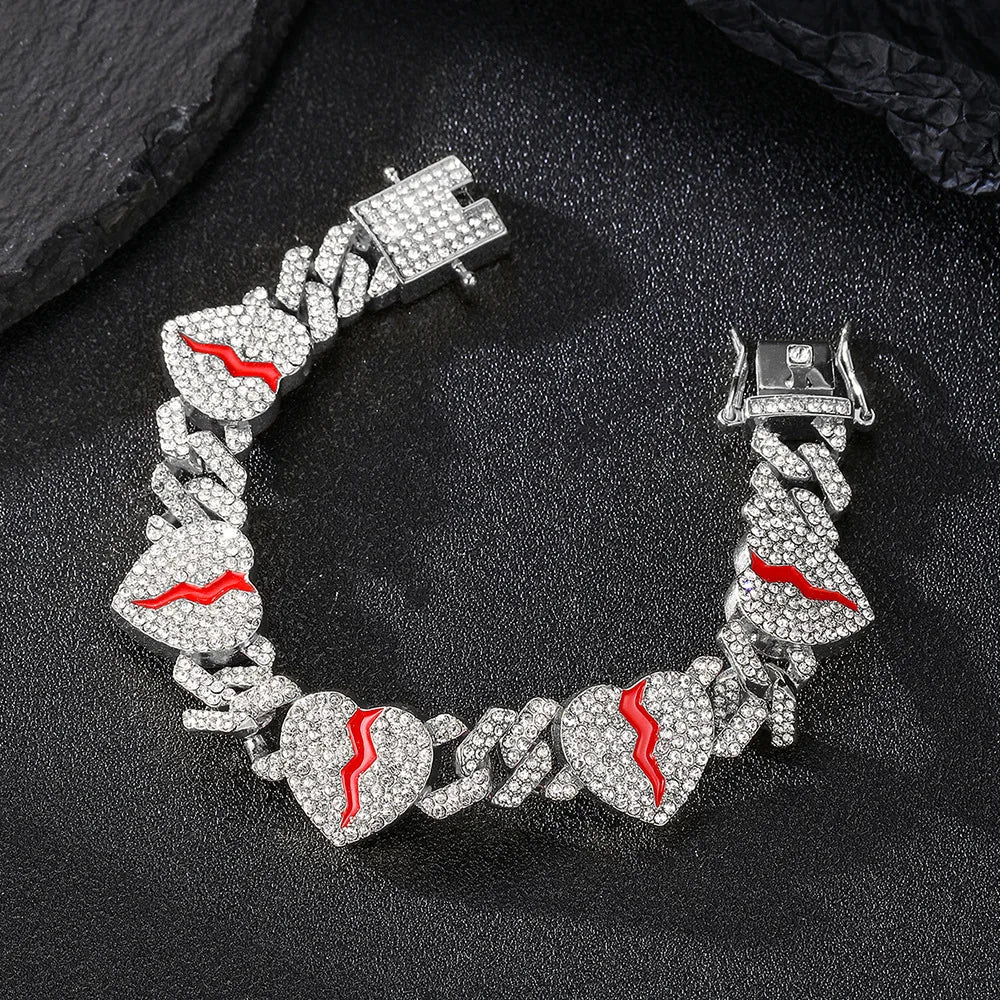 Hip Hop Iced Out Heart Pendant Link Chain Necklace - Afrilinker