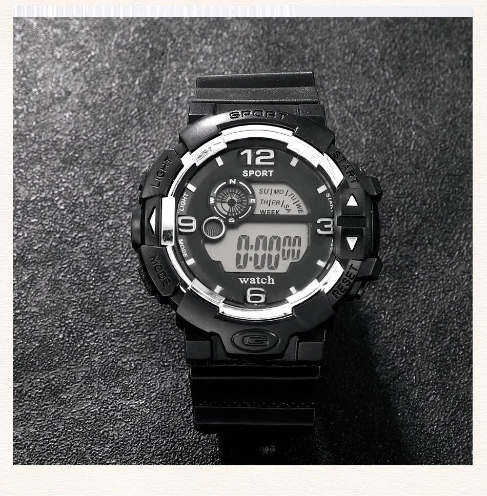 Sport Digital Display Watch - Black Silicone Band, 3Bar Water Resistance - Afrilinker