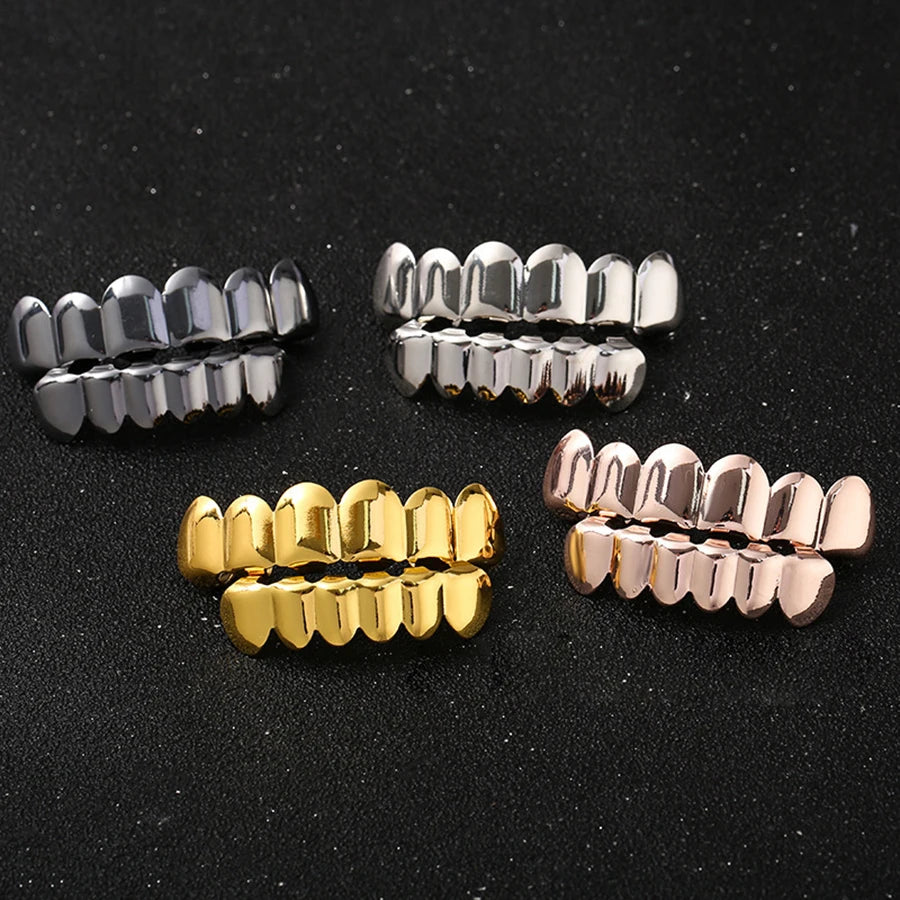 Classic Fashion 6/6 Teeth Grillz Hip Hop 14K Gold Plated Tooth Caps Decor Braces Dental Grills For Women Men Jewelry - Afrilinker