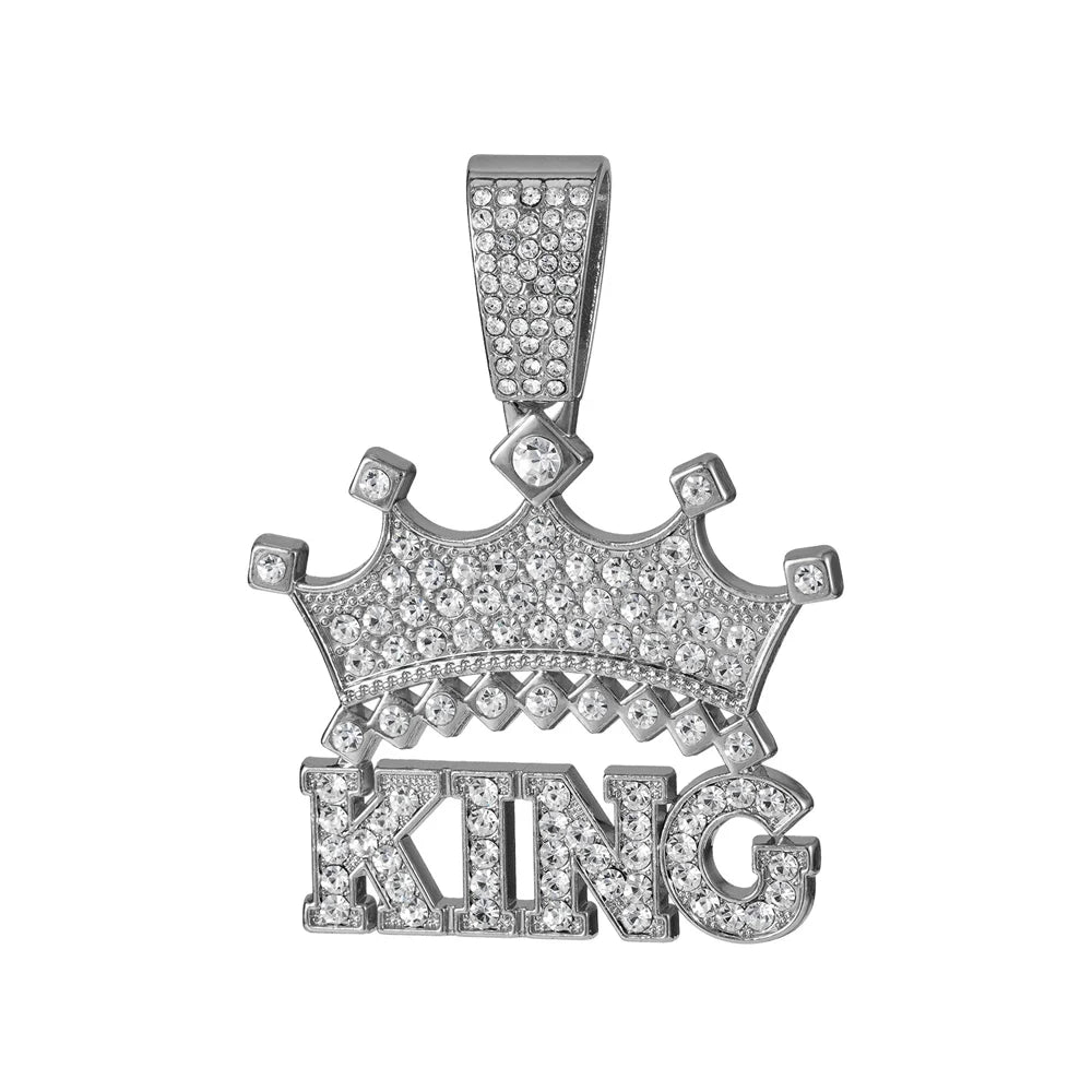 Hip Hop Crown with King Pendant Necklace - 13mm Crystal Cuban Chain - Afrilinker