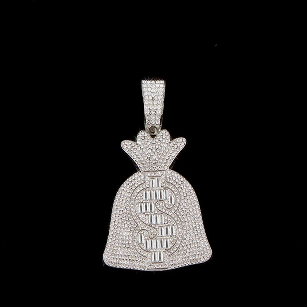 Hip Hop Iced Out Money Bag Pendant Cuban Chain Necklace - Afrilinker