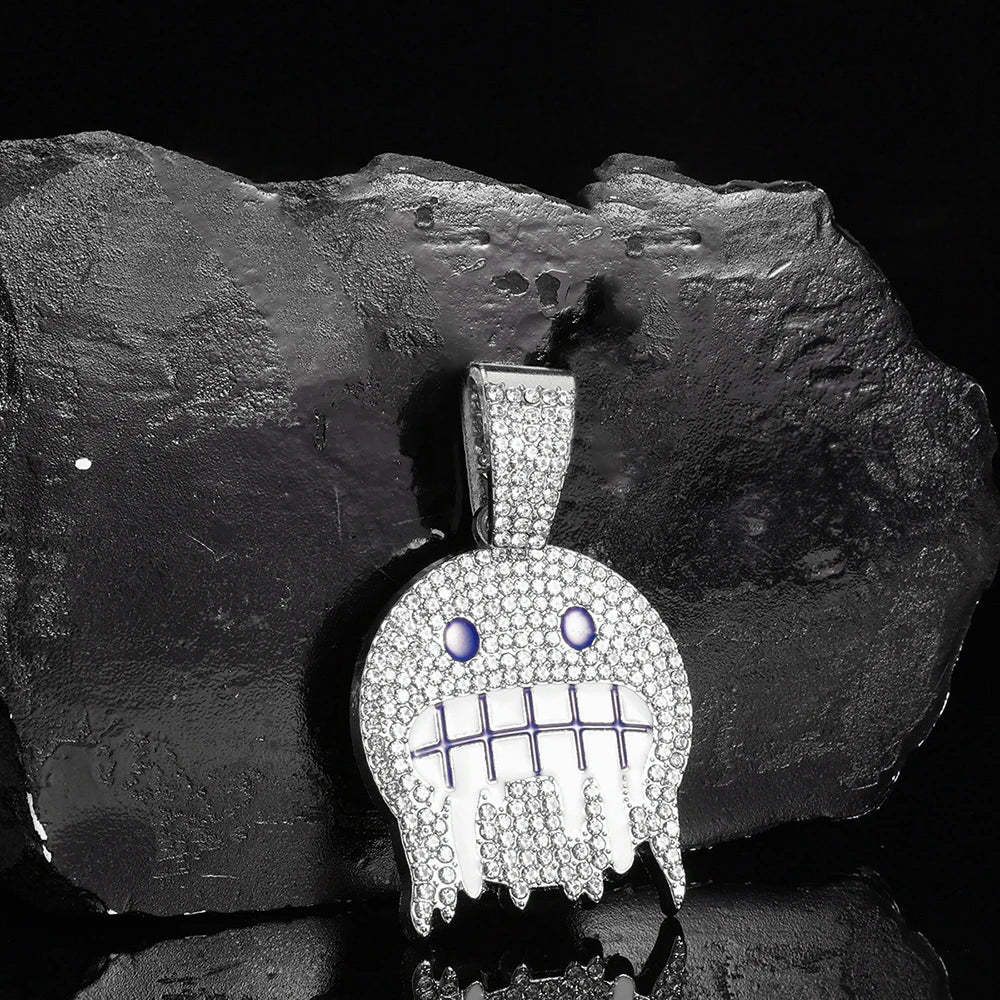 Hip Hop Iced Out Round Face Pendant Cuban Chain Necklace - Afrilinker