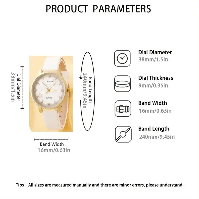 Women's Leather Band Quartz Watch Set - 5 - Piece Fashion Casual - Afrilinker