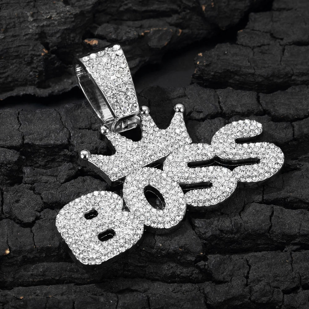 Hip Hop "BOSS" Pendant Necklace with Iced Out Rhinestones - Afrilinker