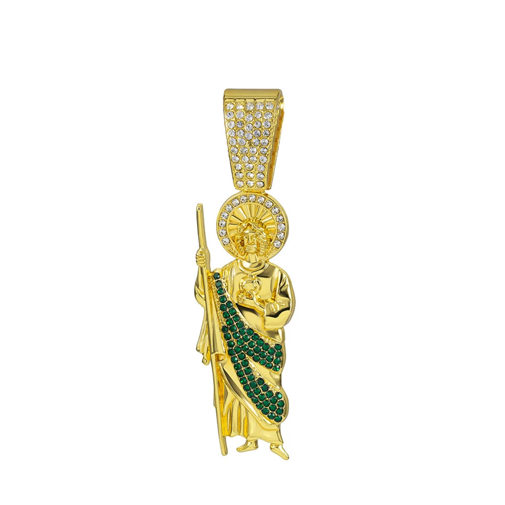 Men's Hip Hop Saint Jude Pendant Necklace with 13mm Cuban Chain - Afrilinker