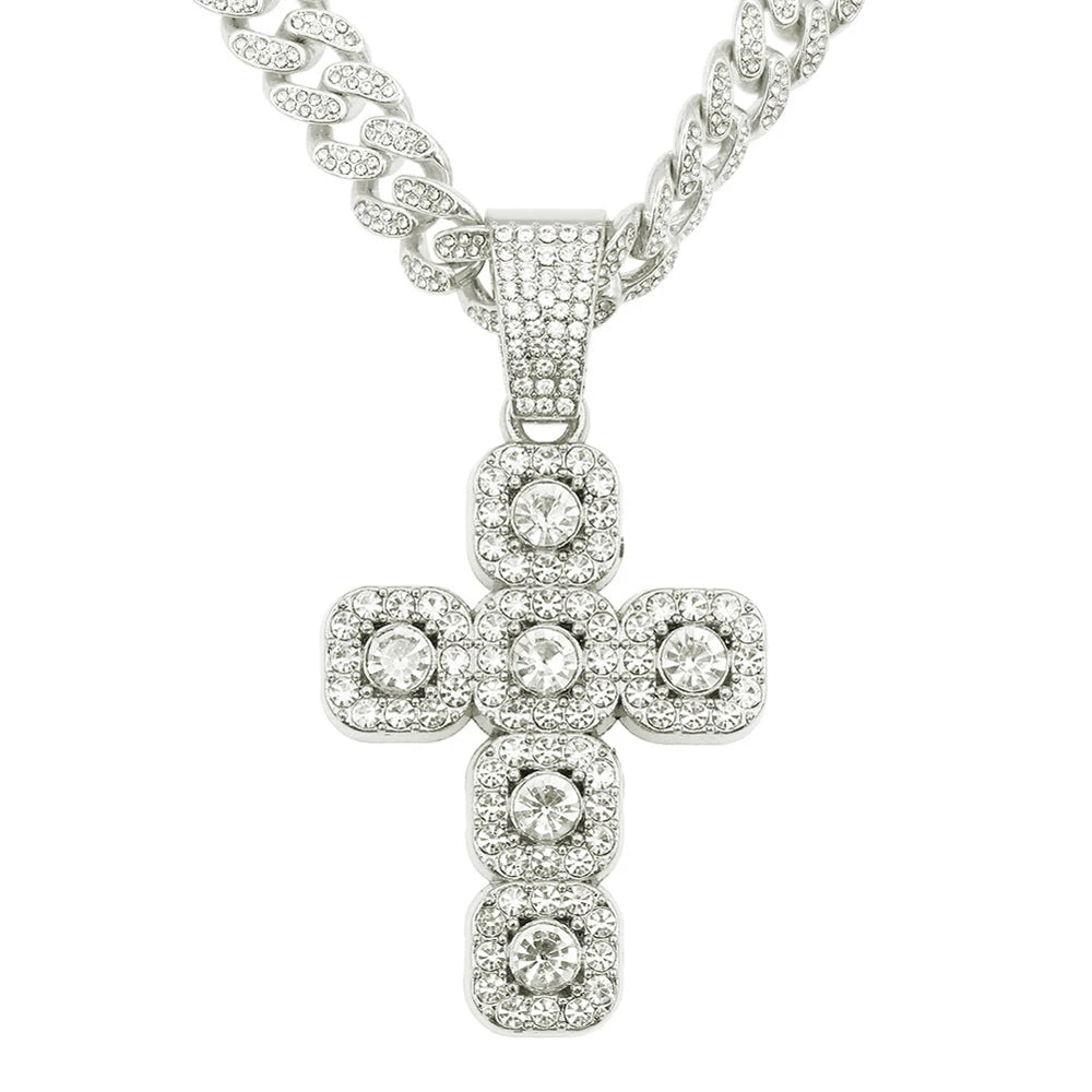 Hip Hop Square Cross Pendant Necklace with 13mm Cuban Chain - Afrilinker