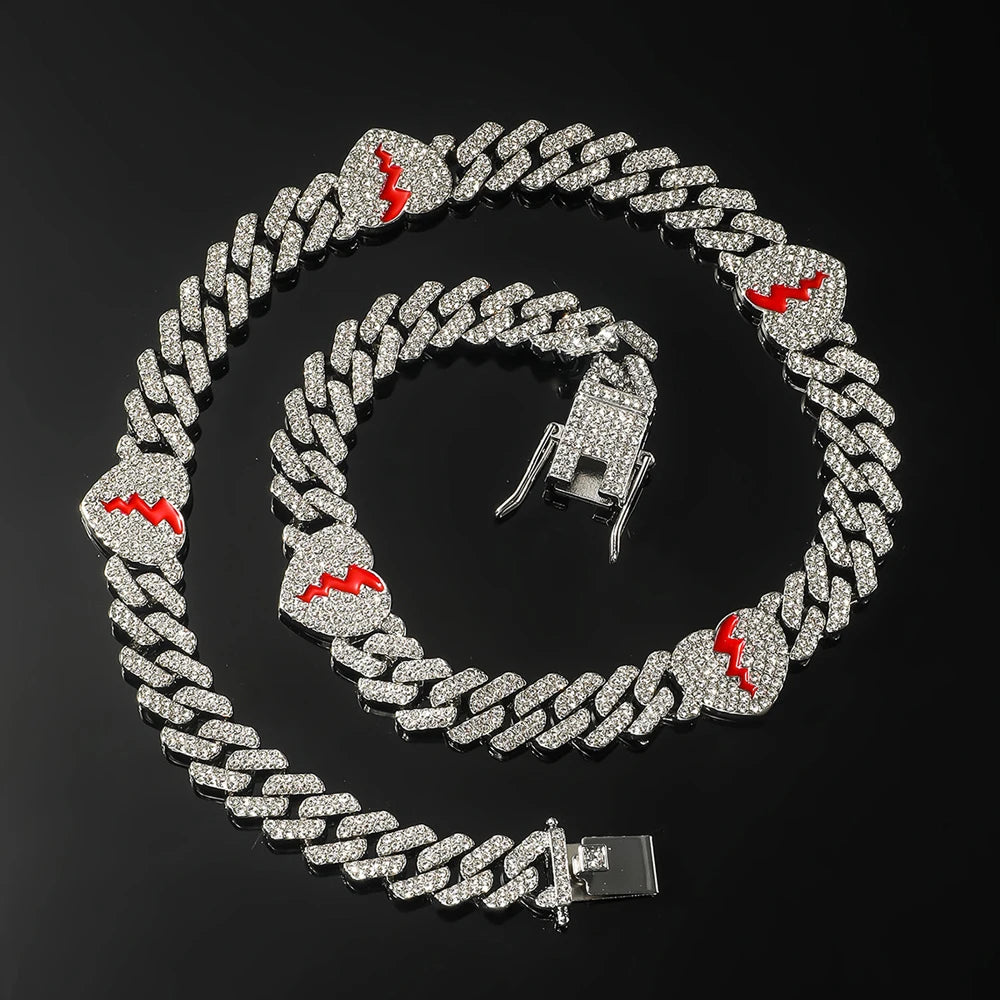 Hip Hop Iced Out Heart Pendant Link Chain Necklace - Afrilinker