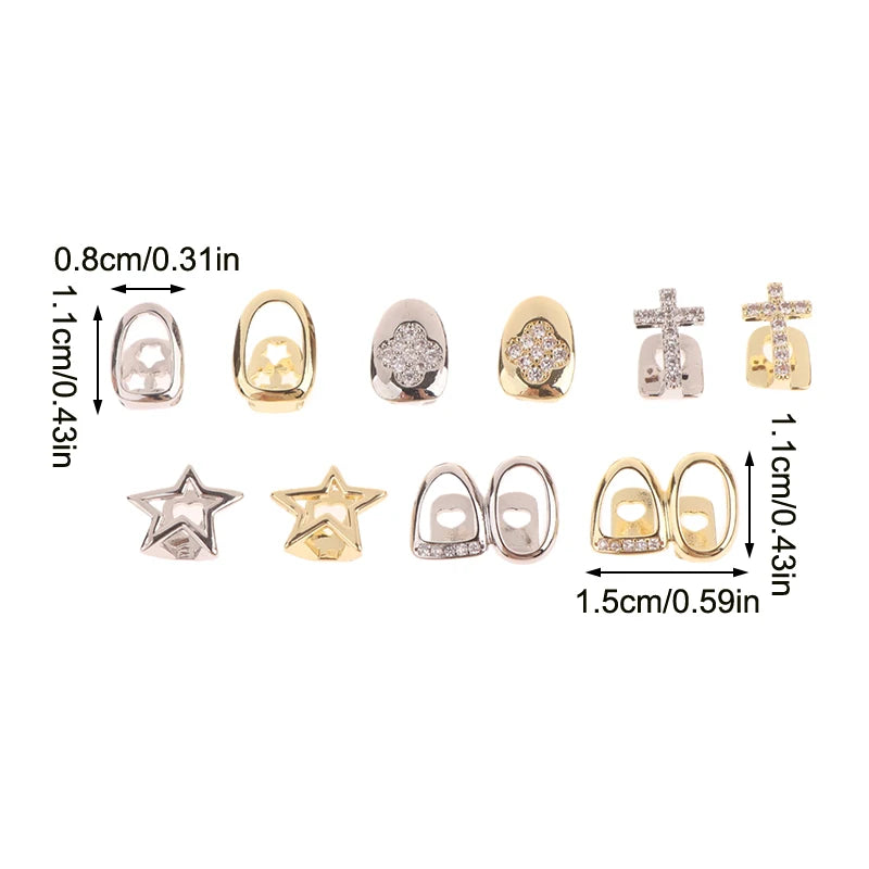 14-Style Dental Charms | Gold/Silver Diamond-Inlaid Star/Cross/Letter - Afrilinker