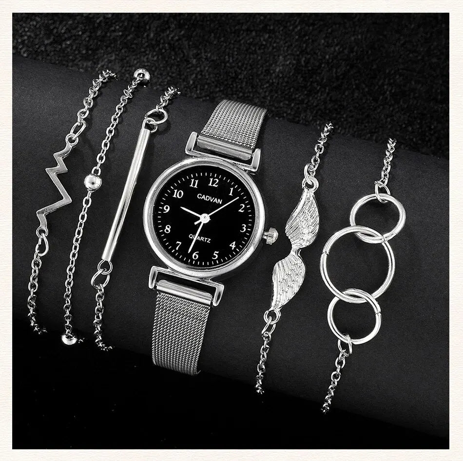 Fashion Casual Women's Watch & Bracelet Set - Silver Alloy - Afrilinker