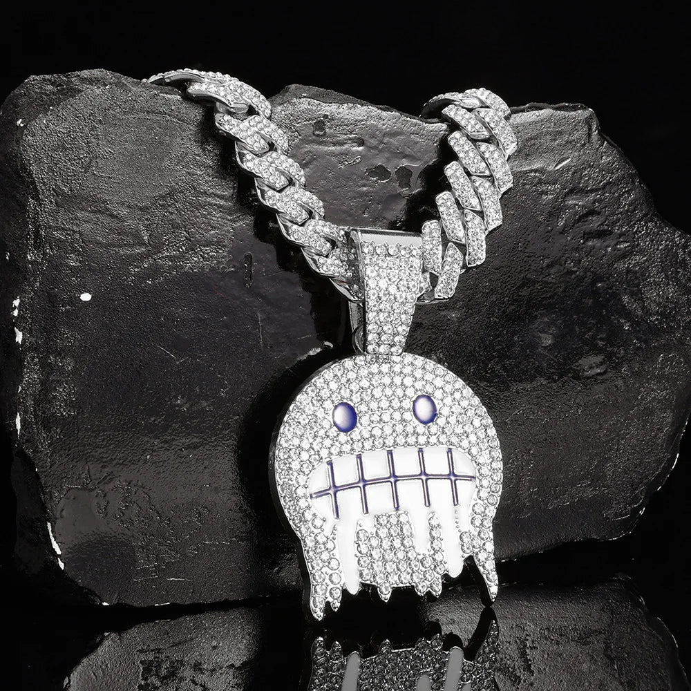 Hip Hop Iced Out Round Face Pendant Cuban Chain Necklace - Afrilinker