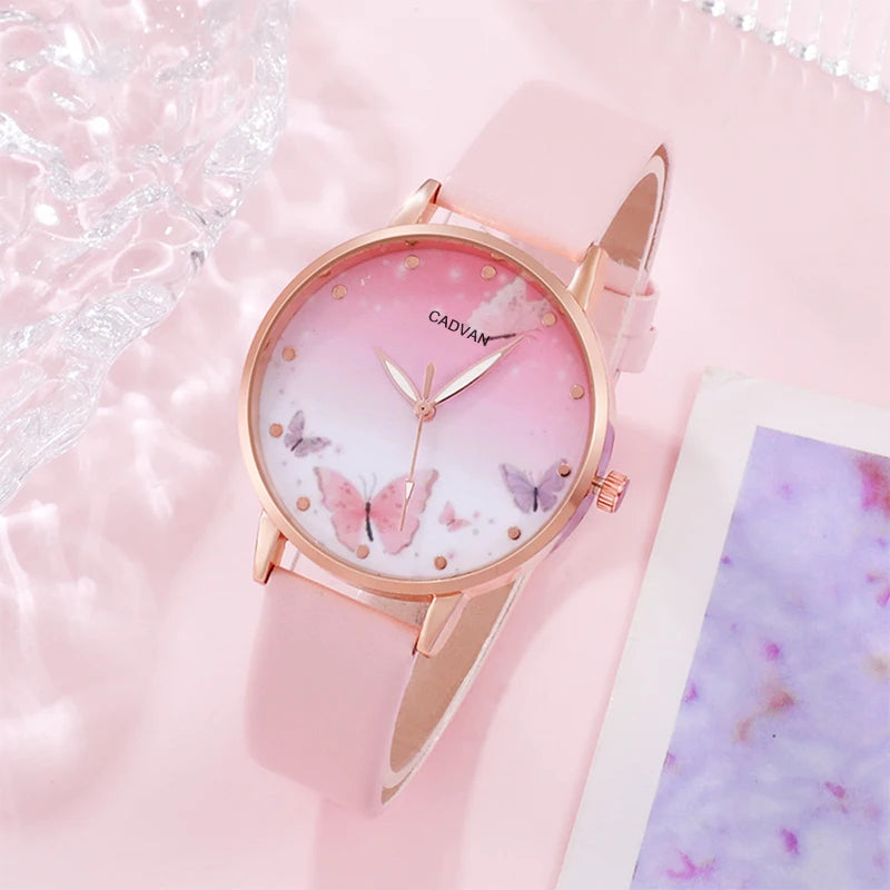 Women's Pink Butterfly Watch & Jewelry Set - Afrilinker